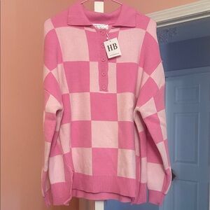 Pink Plaid Women's Crew Neck Sweater